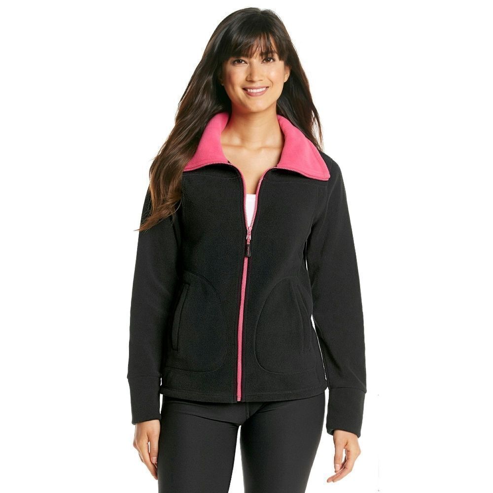 New! CALVIN KLEIN Performance Logo Fleece Jacket Moisture Wicking Black Pink LRG
